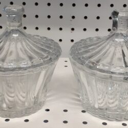 Pair Of Ribbed Clear Glass Candy Dishes With Lids