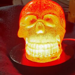 Handcrafted Color Changing Light Up Skull on Wood Base