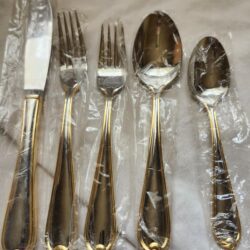5 Piece Retroneu Flatware in the Alton II Pattern Gold Accents
