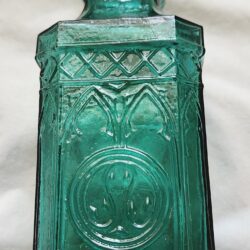 Empty Teal Green Glass Bottle/Decanter With Cork