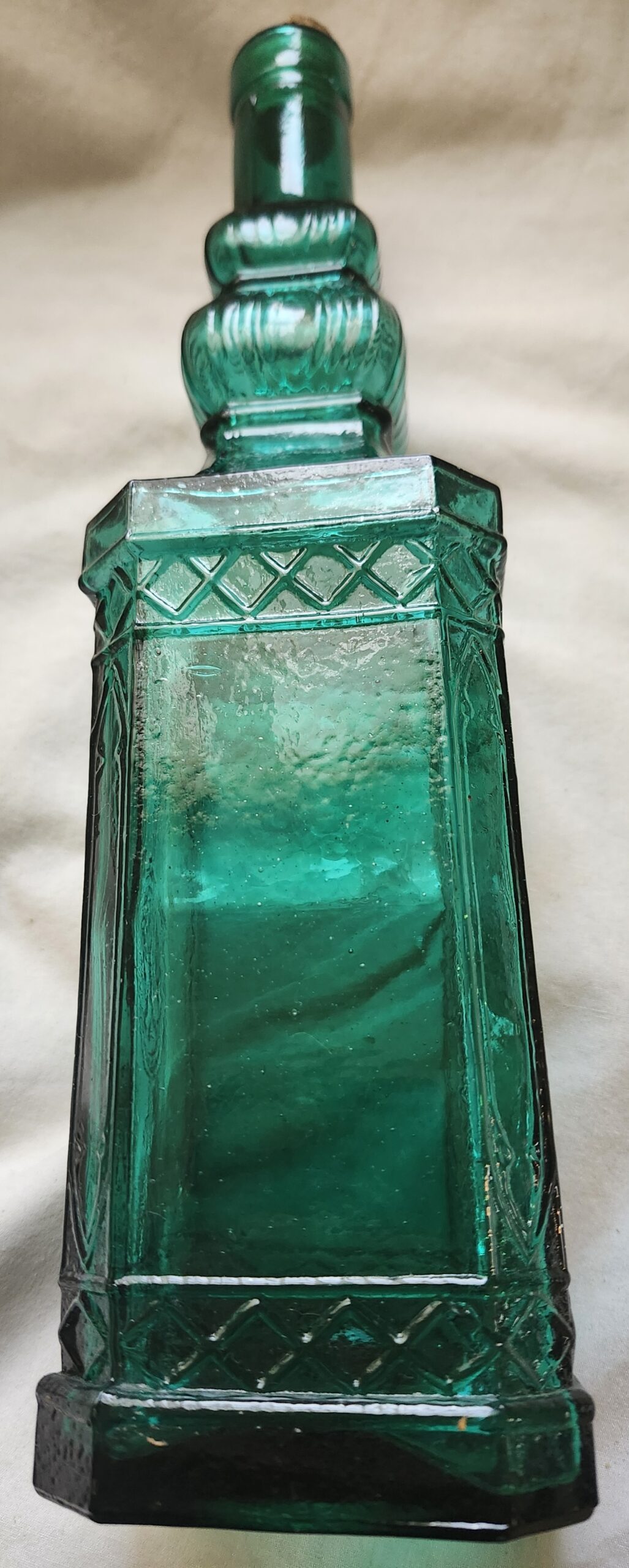 Empty Teal Green Glass Bottle/Decanter With Cork - Image 2
