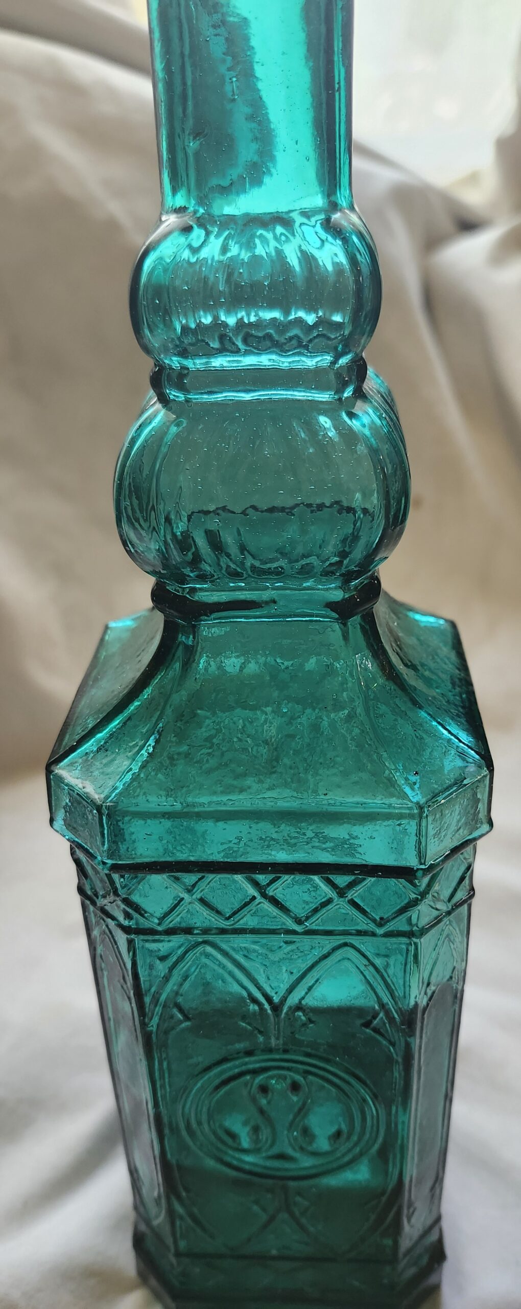 Empty Teal Green Glass Bottle/Decanter With Cork - Image 3