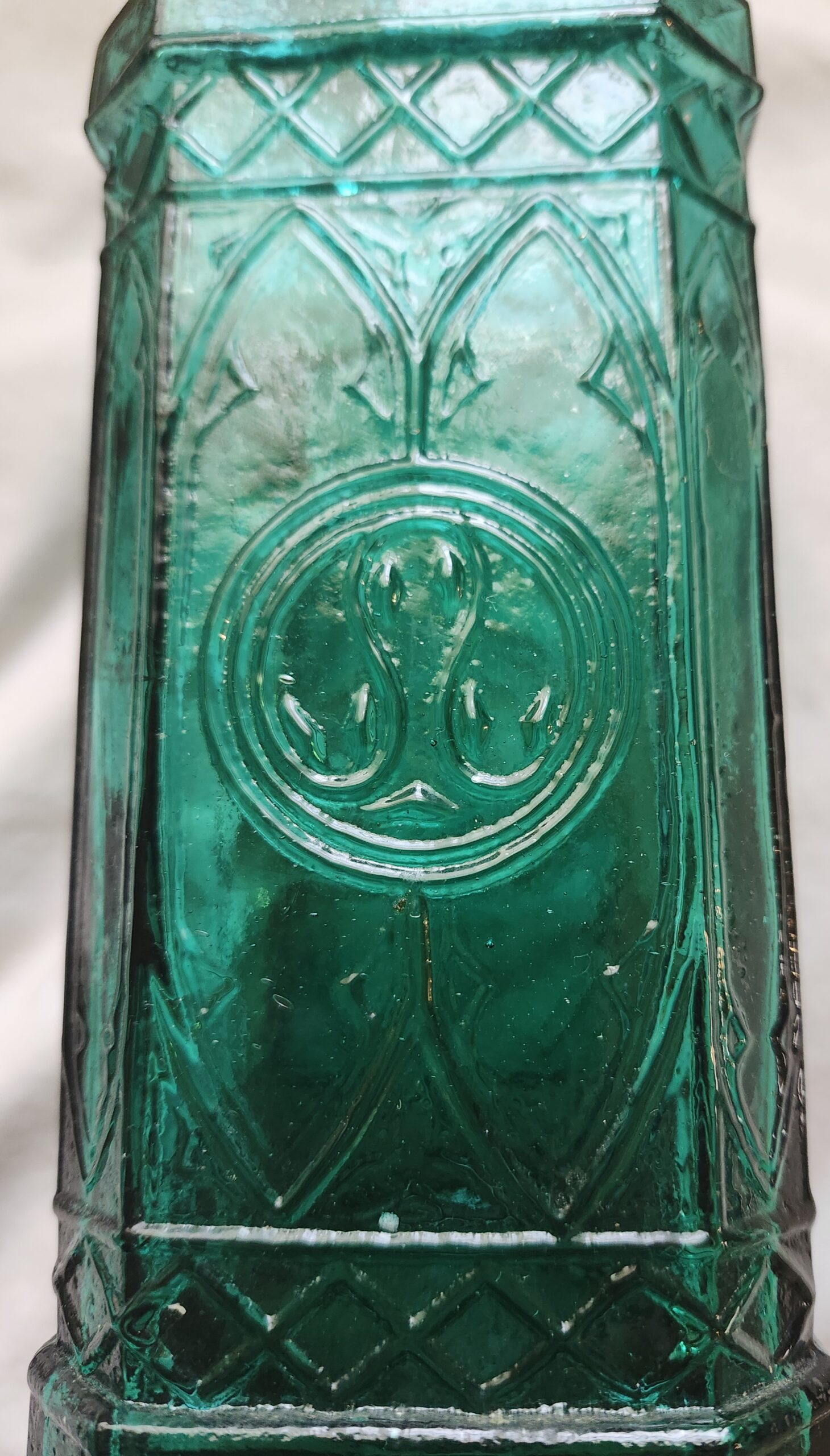 Empty Teal Green Glass Bottle/Decanter With Cork - Image 4