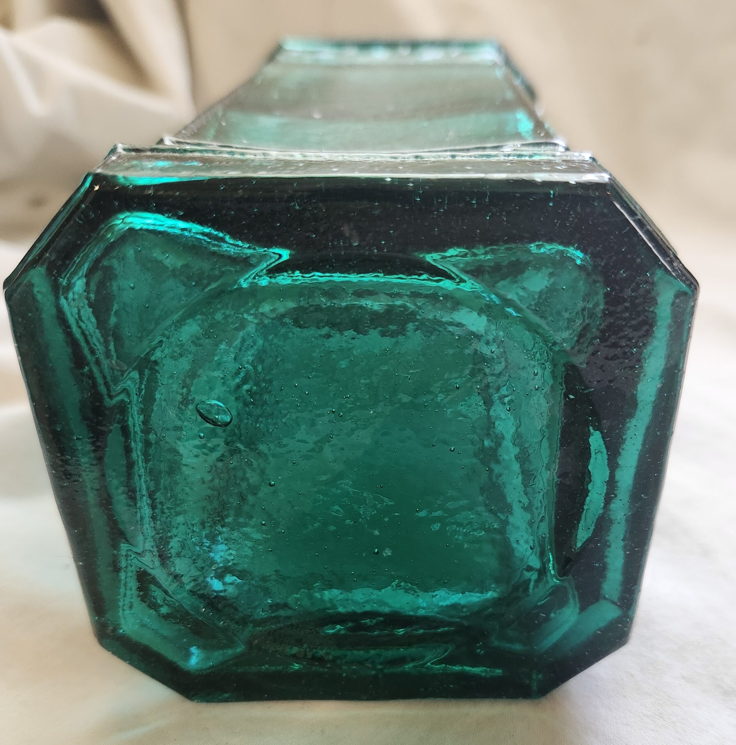 Empty Teal Green Glass Bottle/Decanter With Cork - Image 5