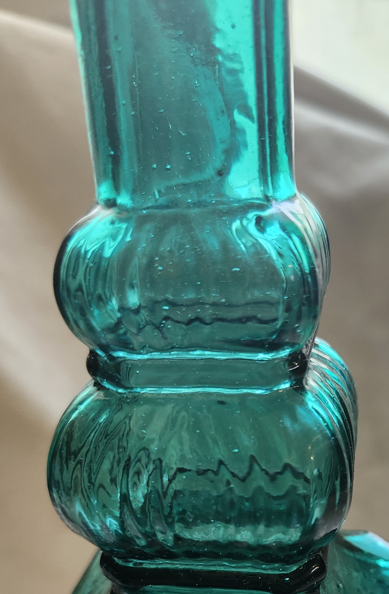 Empty Teal Green Glass Bottle/Decanter With Cork - Image 6